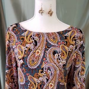 Cynthia Rowley paisley dress with earrings